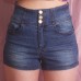 High Rise Three Button Denim Shorts